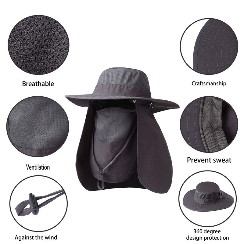KOOLSOLY Fishing Hat,Sun Cap with UPF 50+ Sun Protection and Neck Flap,for Man and Women Dark Gray - Image 3